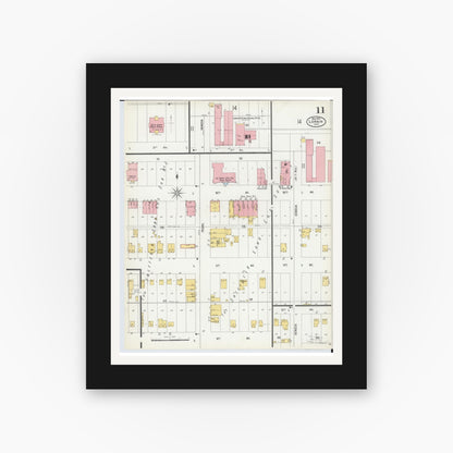 Old map wall art mockup — black gallery frame with white mat — Sanborn Fire Insurance Map from Lorain, Lorain County, Ohio (1900), Sheet #0011