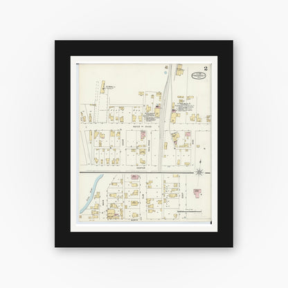 Old map wall art mockup — black gallery frame with white mat — Sanborn Fire Insurance Map from Prospect, Marion County, Ohio (1896), Sheet #0002