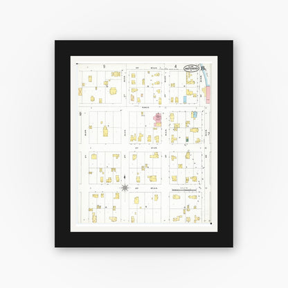 Old map wall art mockup — black gallery frame with white mat — Sanborn Fire Insurance Map from Independence, Buchanan County, Iowa (1905), Sheet #0008