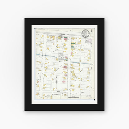 Old map wall art mockup — black gallery frame with white mat — Sanborn Fire Insurance Map from Nevada, Wyandot County, Ohio (1901) - Complete Map Set