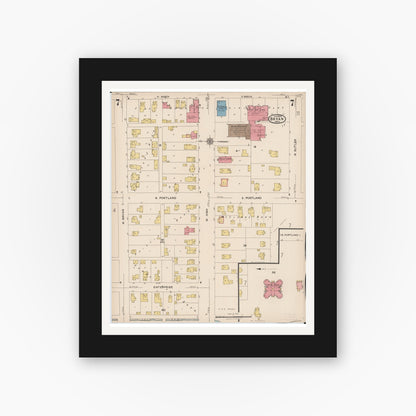 Old map wall art mockup — black gallery frame with white mat — Sanborn Fire Insurance Map from Bryan, Williams County, Ohio (1923), Sheet #0007