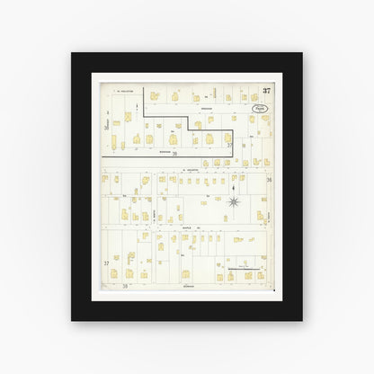Old map wall art mockup — black gallery frame with white mat — Sanborn Fire Insurance Map from Paris, Lamar County, Texas (1908), Sheet #0037