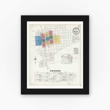 Old map wall art mockup — black gallery frame with white mat — Sanborn Fire Insurance Map from Mexia, Limestone County, Texas (1921) - Complete Map Set