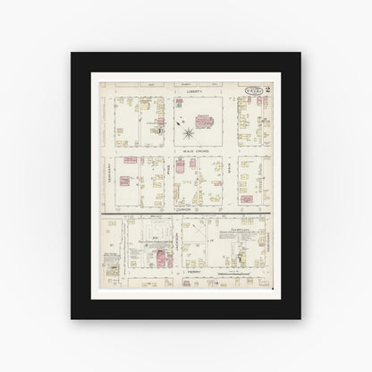Old map wall art mockup — black gallery frame with white mat — Sanborn Fire Insurance Map from Vevay, Switzerland County, Indiana (1886), Sheet #0002