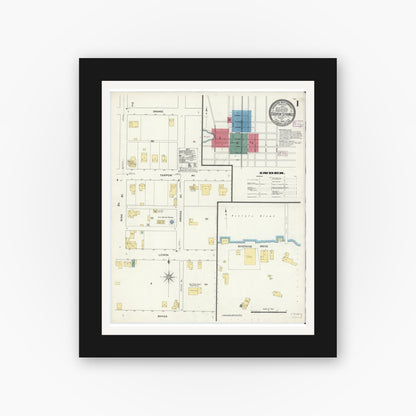 Old map wall art mockup — black gallery frame with white mat — Sanborn Fire Insurance Map from Tarpon Springs, Pinellas County, Florida (1909) - Complete Map Set