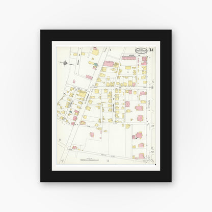 Old map wall art mockup — black gallery frame with white mat — Sanborn Fire Insurance Map from Greensburg, Westmoreland County, Pennsylvania (1909), Sheet #0014