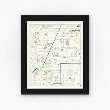 Old map wall art mockup — black gallery frame with white mat — Sanborn Fire Insurance Map from Jeffersonville, Clark County, Indiana (1898), Sheet #0025