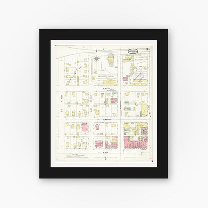 Old map wall art mockup — black gallery frame with white mat — Sanborn Fire Insurance Map from Washington, Washington County, Iowa (1897), Sheet #0003