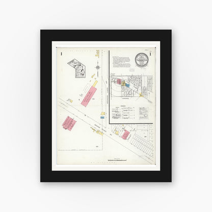 Old map wall art mockup — black gallery frame with white mat — Sanborn Fire Insurance Map from Farmington, Oakland County, Michigan (1926) - Complete Map Set