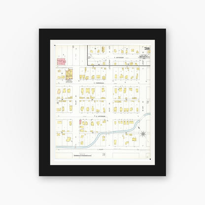 Old map wall art mockup — black gallery frame with white mat — Sanborn Fire Insurance Map from Waterloo, Black Hawk County, Iowa (1900), Sheet #0020