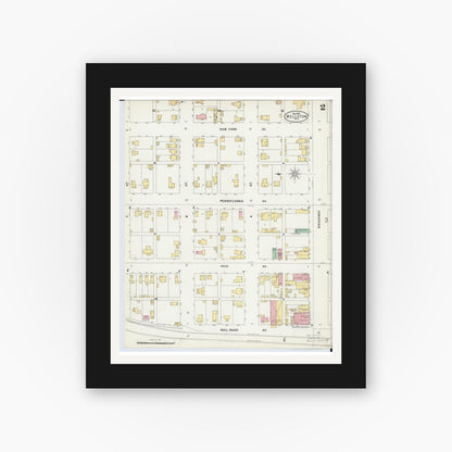Old map wall art mockup — black gallery frame with white mat — Sanborn Fire Insurance Map from Wellston, Jackson County, Ohio (1897), Sheet #0002