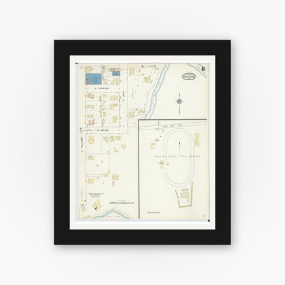 Old map wall art mockup — black gallery frame with white mat — Sanborn Fire Insurance Map from Paulding, Paulding County, Ohio (1913), Sheet #0008
