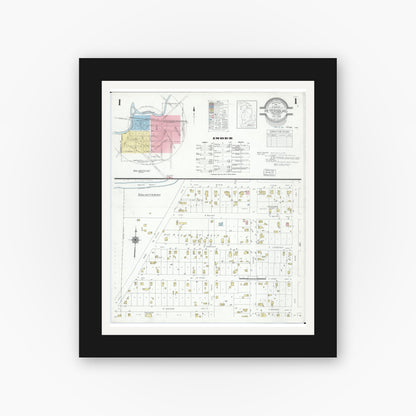 Old map wall art mockup — black gallery frame with white mat — Sanborn Fire Insurance Map from Petersburg, Monroe County, Michigan (1939), Sheet #0001
