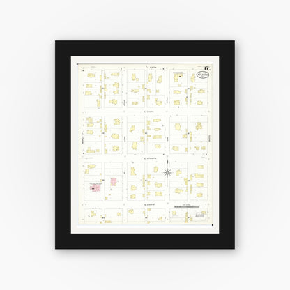 Old map wall art mockup — black gallery frame with white mat — Sanborn Fire Insurance Map from Atlantic, Cass County, Iowa (1908), Sheet #0006