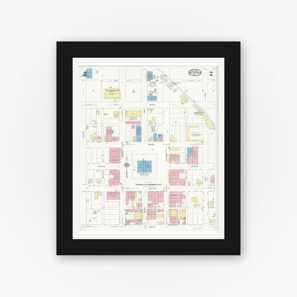 Old map wall art mockup — black gallery frame with white mat — Sanborn Fire Insurance Map from Mount Vernon, Lawrence County, Missouri (1928), Sheet #0002