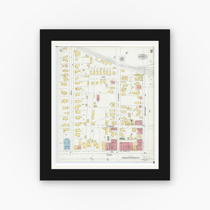 Old map wall art mockup — black gallery frame with white mat — Sanborn Fire Insurance Map from Norwalk, Huron County, Ohio (1899), Sheet #0002