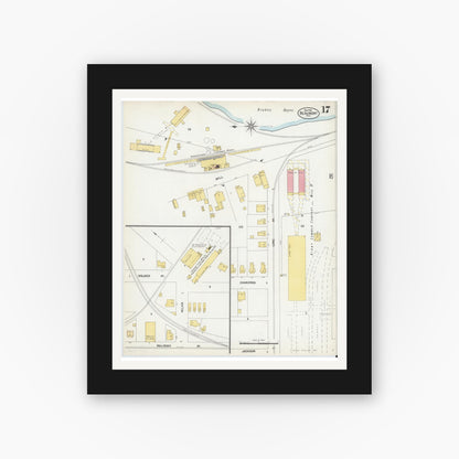 Old map wall art mockup — black gallery frame with white mat — Sanborn Fire Insurance Map from Beaumont, Jefferson County, Texas (1902), Sheet #0017