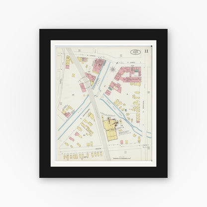 Old map wall art mockup — black gallery frame with white mat — Sanborn Fire Insurance Map from Rome, Oneida County, New York (1894), Sheet #0011