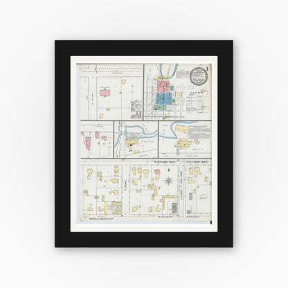 Old map wall art mockup — black gallery frame with white mat — Sanborn Fire Insurance Map from Tecumseh, Lenawee County, Michigan (1893) - Complete Map Set