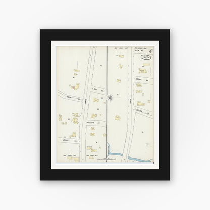 Old map wall art mockup — black gallery frame with white mat — Sanborn Fire Insurance Map from Islip, Suffolk County, New York (1890), Sheet #0004