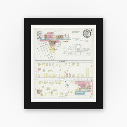 Old map wall art mockup — black gallery frame with white mat — Sanborn Fire Insurance Map from Ilion, Herkimer County, New York (1891) - Complete Map Set