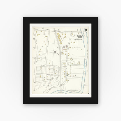 Old map wall art mockup — black gallery frame with white mat — Sanborn Fire Insurance Map from Chatham, Morris County, New Jersey (1921), Sheet #0011