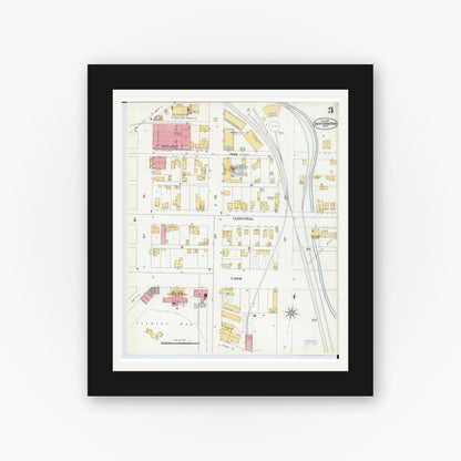 Old map wall art mockup — black gallery frame with white mat — Sanborn Fire Insurance Map from Benton Harbor, Berrien County, Michigan (1900), Sheet #0003