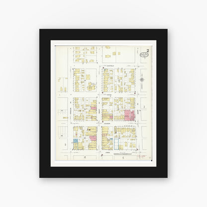 Old map wall art mockup — black gallery frame with white mat — Sanborn Fire Insurance Map from Eveleth, Saint Louis County, Minnesota (1912), Sheet #0002