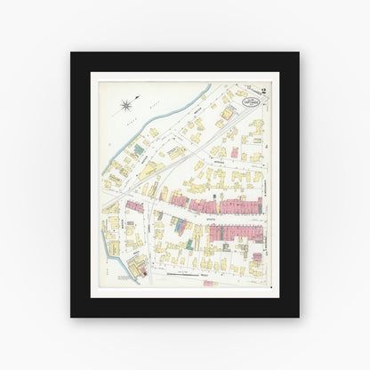 Old map wall art mockup — black gallery frame with white mat — Sanborn Fire Insurance Map from Carthage, Jefferson County, New York (1908), Sheet #0002