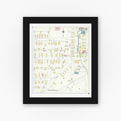 Old map wall art mockup — black gallery frame with white mat — Sanborn Fire Insurance Map from Marysville, Union County, Ohio (1910), Sheet #0011
