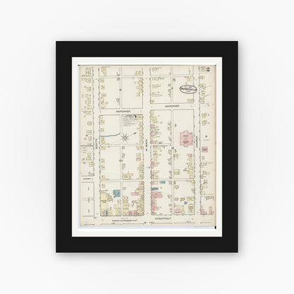 Old map wall art mockup — black gallery frame with white mat — Sanborn Fire Insurance Map from Barnesville, Belmont County, Ohio (1885), Sheet #0002