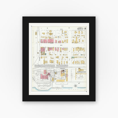 Old map wall art mockup — black gallery frame with white mat — Sanborn Fire Insurance Map from Mound City, Pulaski County, Illinois (1900), Sheet #0003