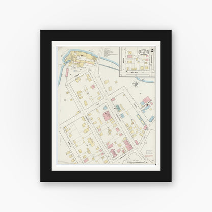 Old map wall art mockup — black gallery frame with white mat — Sanborn Fire Insurance Map from Walden, Orange County, New York (1894), Sheet #0002