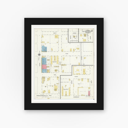 Old map wall art mockup — black gallery frame with white mat — Sanborn Fire Insurance Map from Snyder, Scurry County, Texas (1911), Sheet #0002