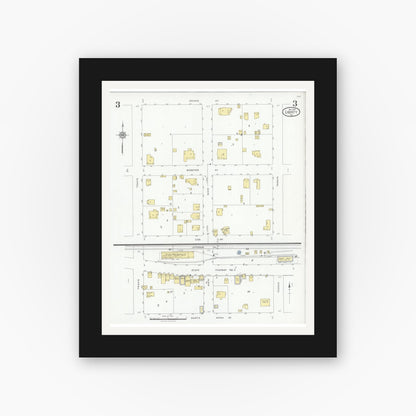 Old map wall art mockup — black gallery frame with white mat — Sanborn Fire Insurance Map from Liberty, Liberty County, Texas (1927), Sheet #0003