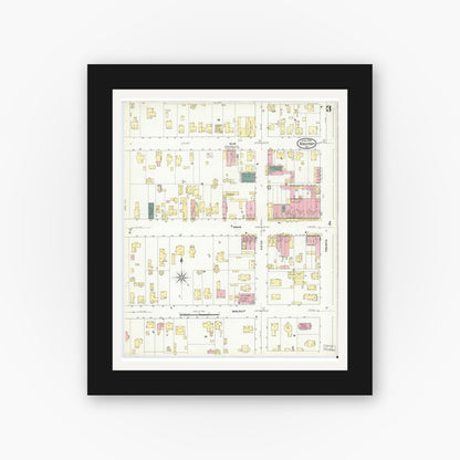 Old map wall art mockup — black gallery frame with white mat — Sanborn Fire Insurance Map from Rockport, Spencer County, Indiana (1909), Sheet #0003