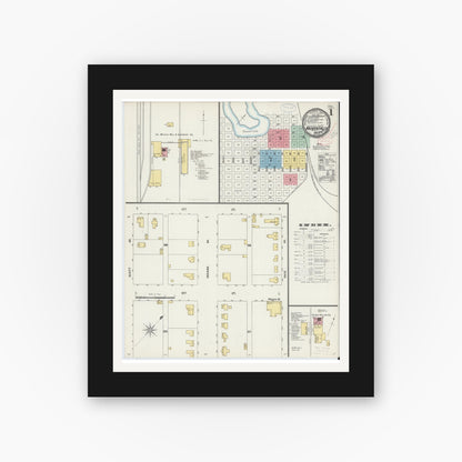 Old map wall art mockup — black gallery frame with white mat — Sanborn Fire Insurance Map from Wichita Falls, Wichita County, Texas (1898) - Complete Map Set