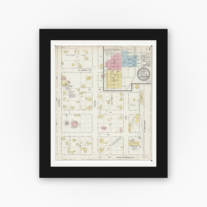Old map wall art mockup — black gallery frame with white mat — Sanborn Fire Insurance Map from Lewistown, Fulton County, Illinois (1887) - Complete Map Set