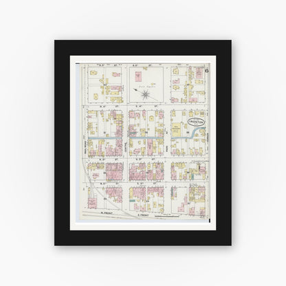 Old map wall art mockup — black gallery frame with white mat — Sanborn Fire Insurance Map from Ironton, Lawrence County, Ohio (1889), Sheet #0006