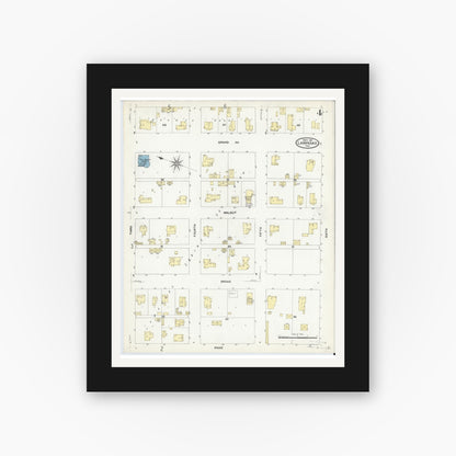 Old map wall art mockup — black gallery frame with white mat — Sanborn Fire Insurance Map from Lampasas, Lampasas County, Texas (1907), Sheet #0004