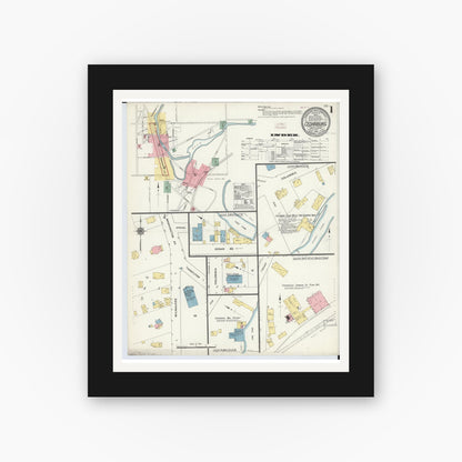 Old map wall art mockup — black gallery frame with white mat — Sanborn Fire Insurance Map from Cedarburg, Ozaukee County, Wisconsin (1910), Sheet #0001