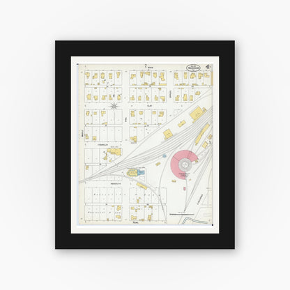 Old map wall art mockup — black gallery frame with white mat — Sanborn Fire Insurance Map from Roodhouse, Greene County, Illinois (1900), Sheet #0004