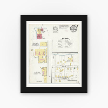 Old map wall art mockup — black gallery frame with white mat — Sanborn Fire Insurance Map from Point Marion, Fayette County, Pennsylvania (1909), Sheet #0001