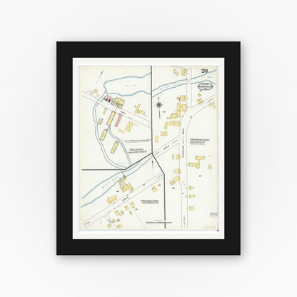 Old map wall art mockup — black gallery frame with white mat — Sanborn Fire Insurance Map from Winchendon, Worcester County, Massachusetts (1909), Sheet #0020