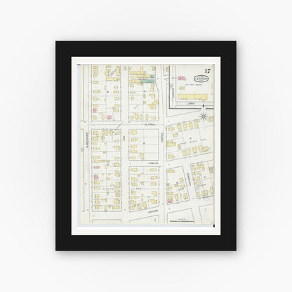 Old map wall art mockup — black gallery frame with white mat — Sanborn Fire Insurance Map from Jackson, Jackson County, Michigan (1893), Sheet #0017