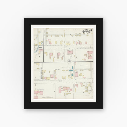 Old map wall art mockup — black gallery frame with white mat — Sanborn Fire Insurance Map from Abingdon, Washington County, Virginia (1891), Sheet #0003