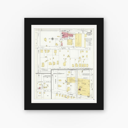 Old map wall art mockup — black gallery frame with white mat — Sanborn Fire Insurance Map from Tyler, Smith County, Texas (1919), Sheet #0005