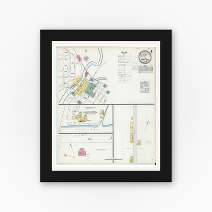 Old map wall art mockup — black gallery frame with white mat — Sanborn Fire Insurance Map from Portland, Ionia County, Michigan (1900) - Complete Map Set
