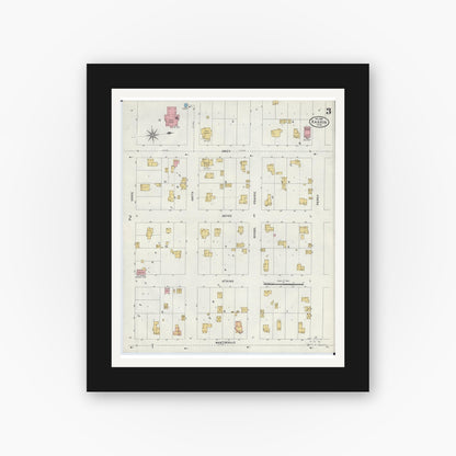 Old map wall art mockup — black gallery frame with white mat — Sanborn Fire Insurance Map from Kasson, Dodge County, Minnesota (1904), Sheet #0003