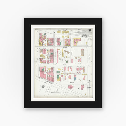 Old map wall art mockup — black gallery frame with white mat — Sanborn Fire Insurance Map from El Paso, El Paso County, Texas (1902), Sheet #0010